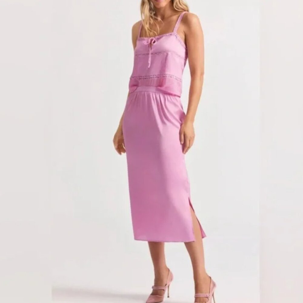 LoveShackFancy Pink Midi Slip Skirt